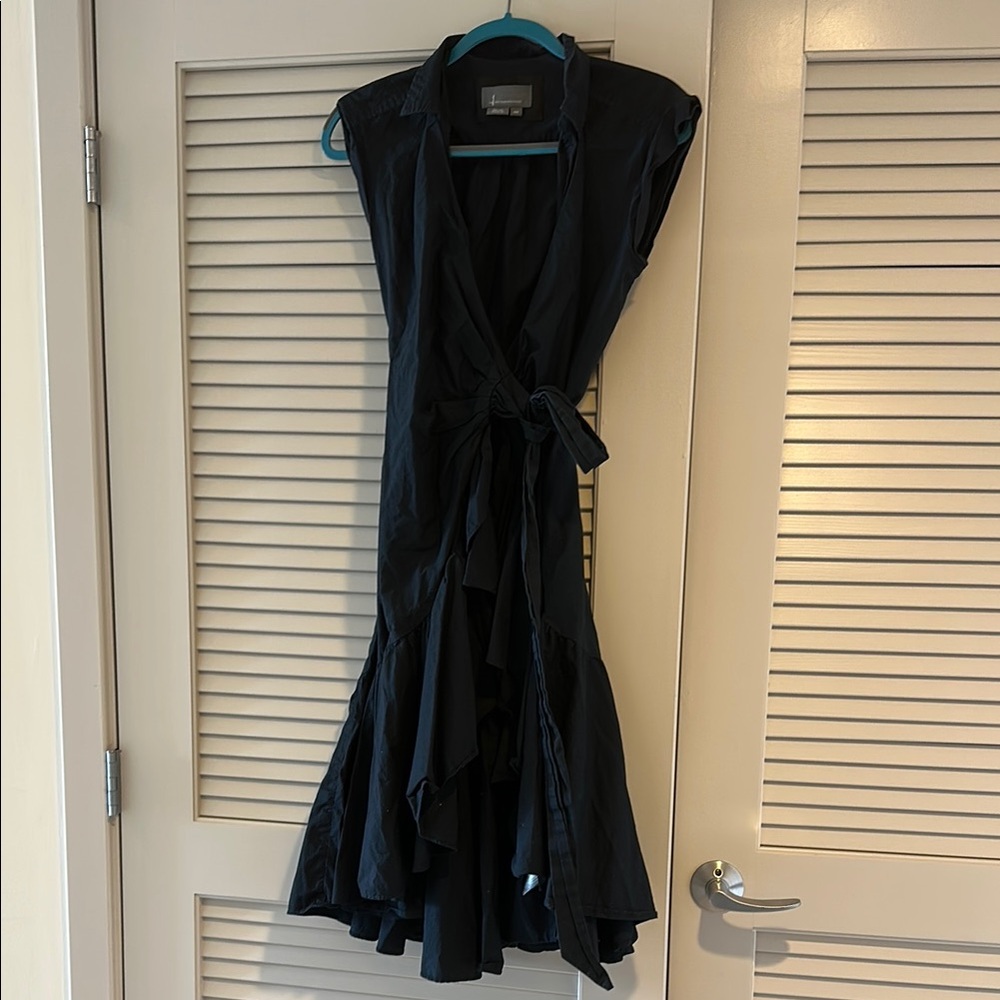 Anthropologie Black Wrap Tie Front Cocktail Dress